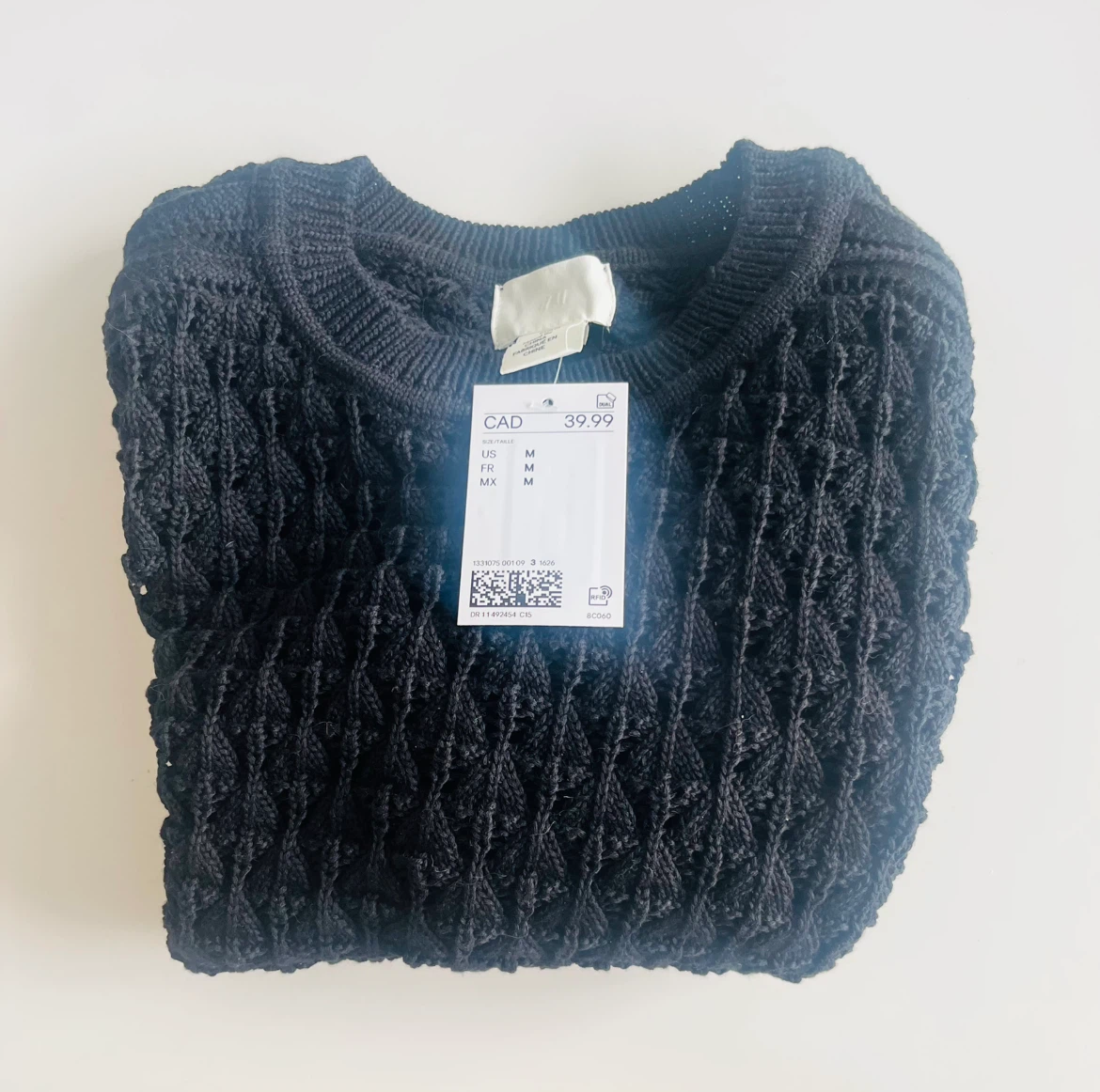 New H&M Black Pointelle Knit T-shirt - Size Small/Medium - photo 3