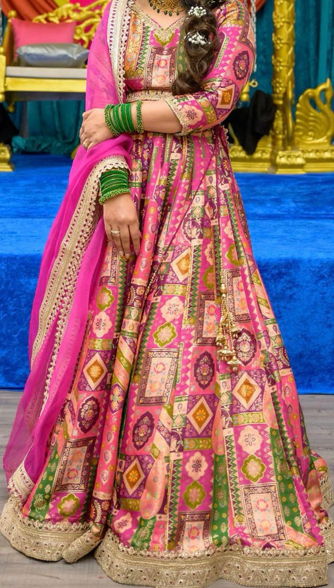Pink & Green Printed Lehnga