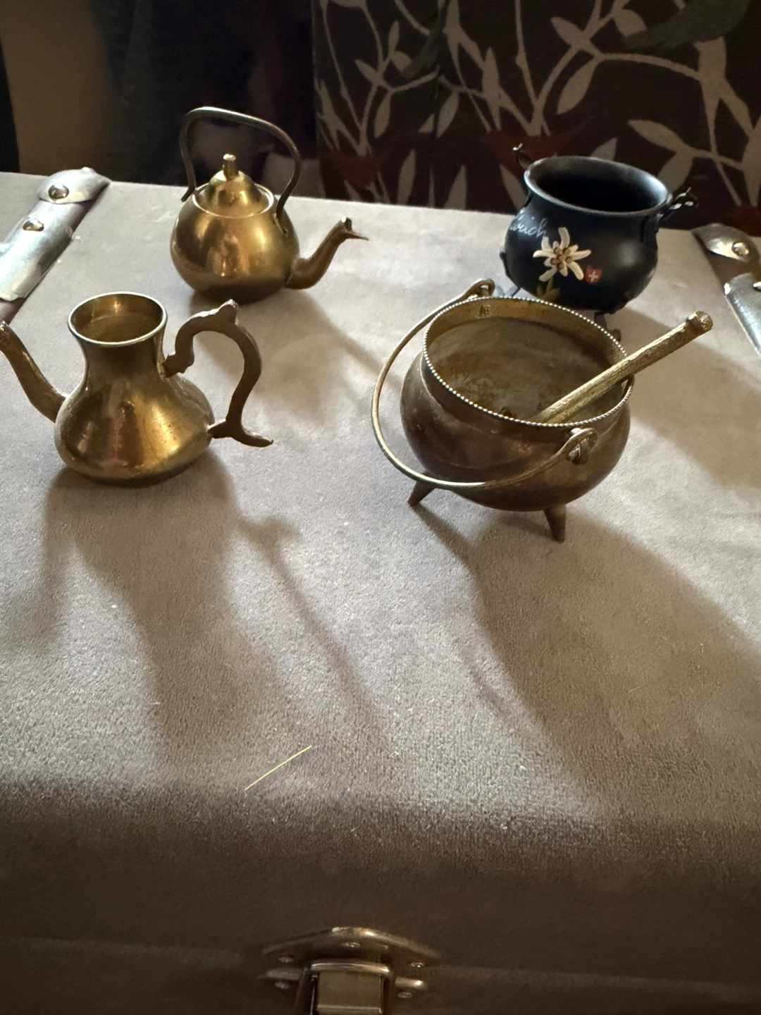Assorted Miniature Brass & Enamel Pots