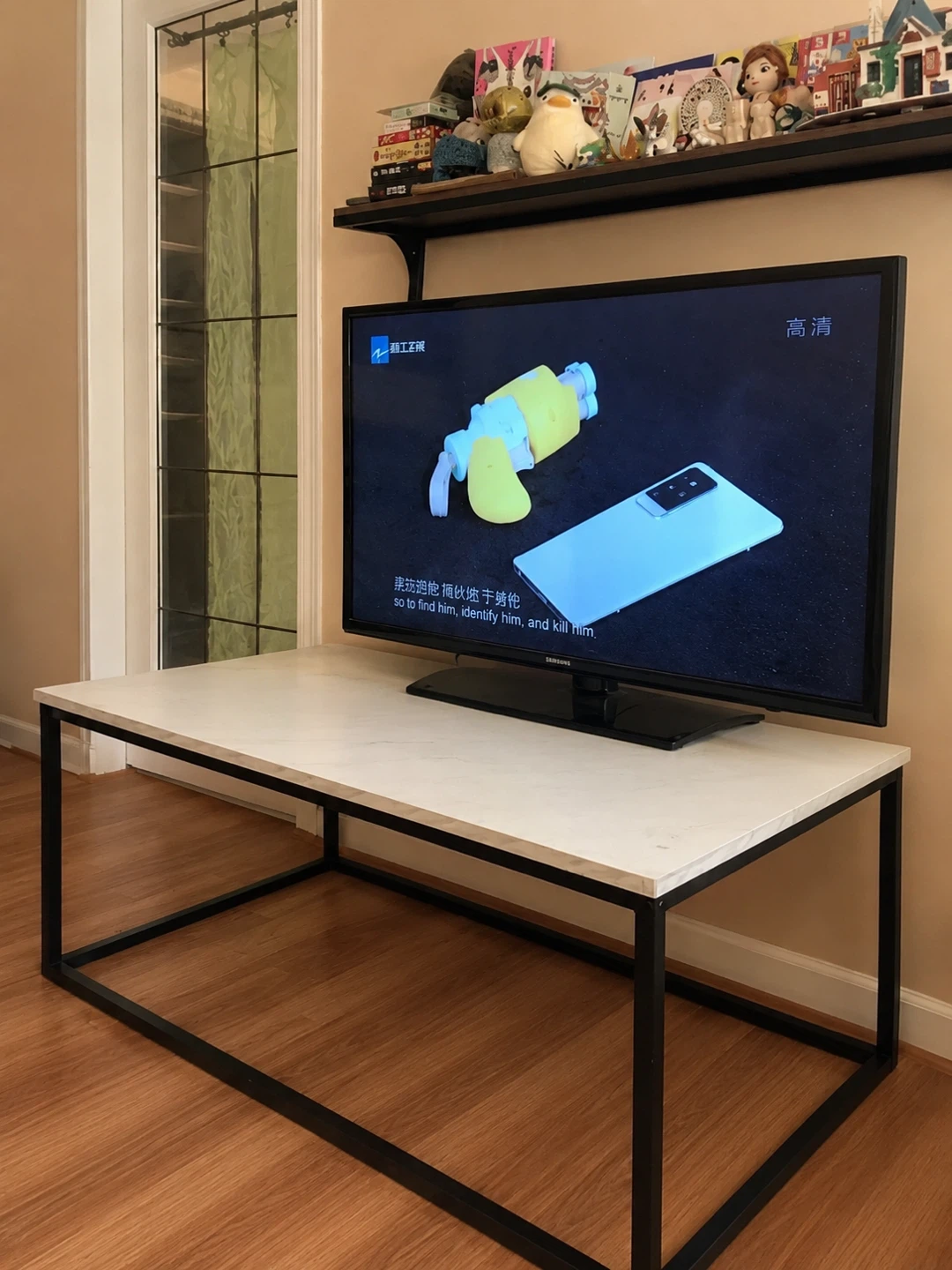 Modern Coffee Table - White Marble Top & Black Metal Frame - photo 2