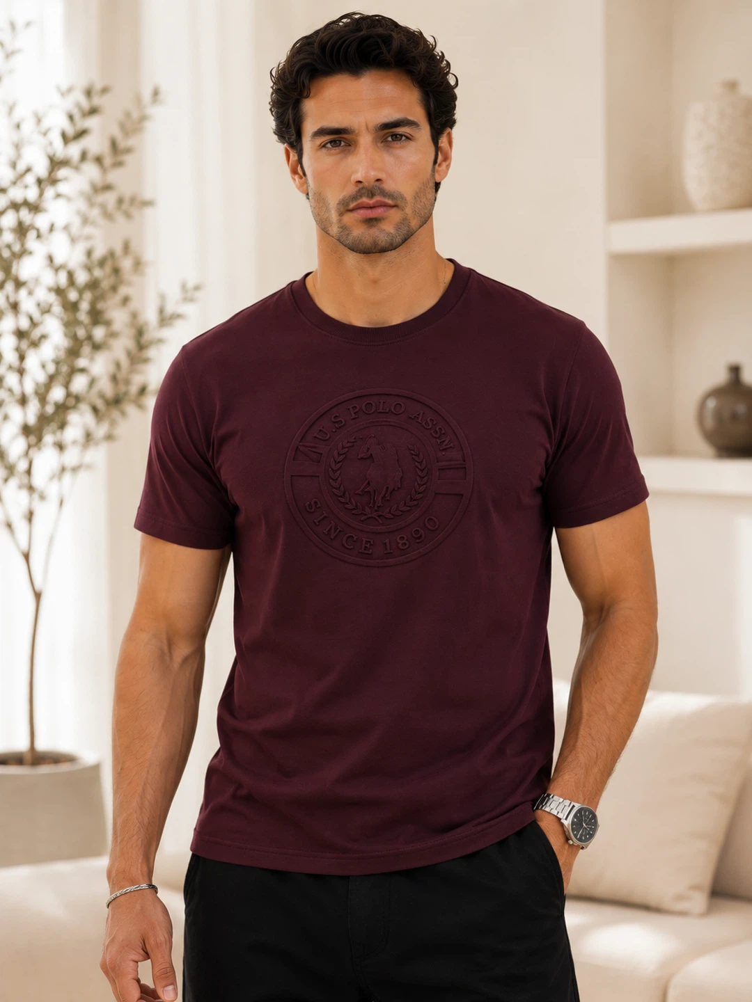 U.S. Polo Assn. Embossed Logo T-Shirt - Burgundy - Medium - photo 2
