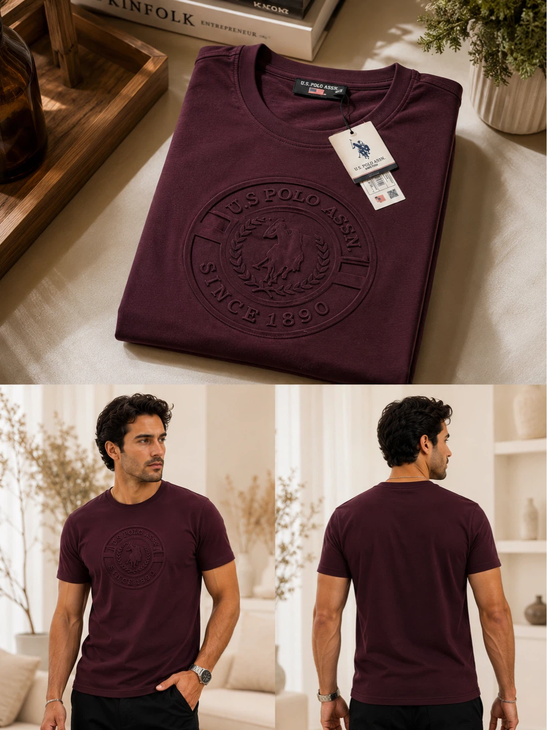 U.S. Polo Assn. Embossed Logo T-Shirt - Burgundy - Medium