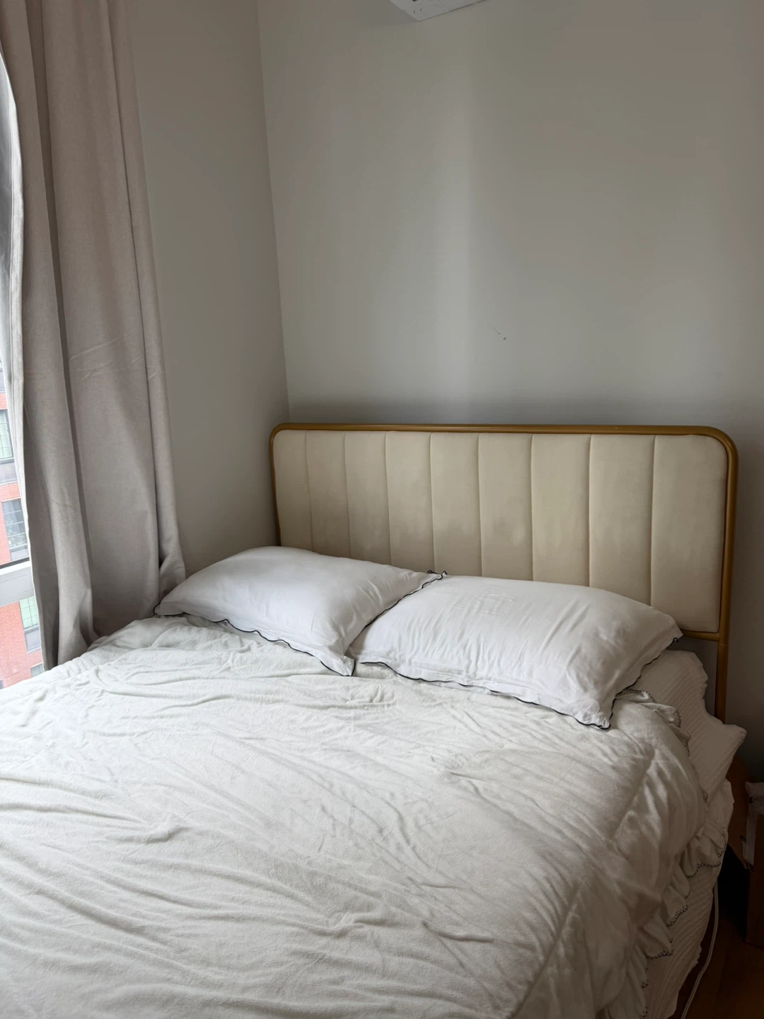 Cream Upholstered Metal Bed Frame with Headboard - Full Size - photo 3