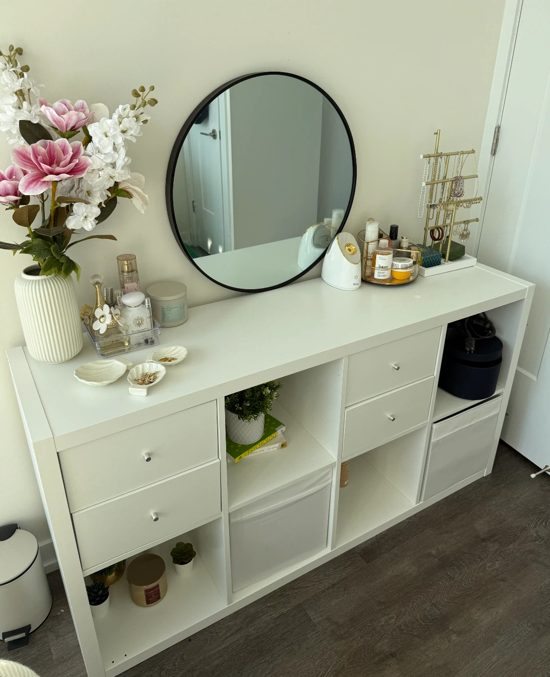 IKEA Shelves with drawer inserts.