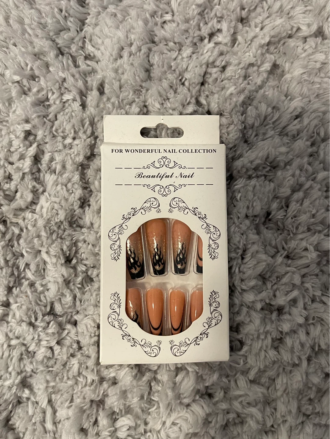 Press-On Nails - Coffin Shape with Flame Design