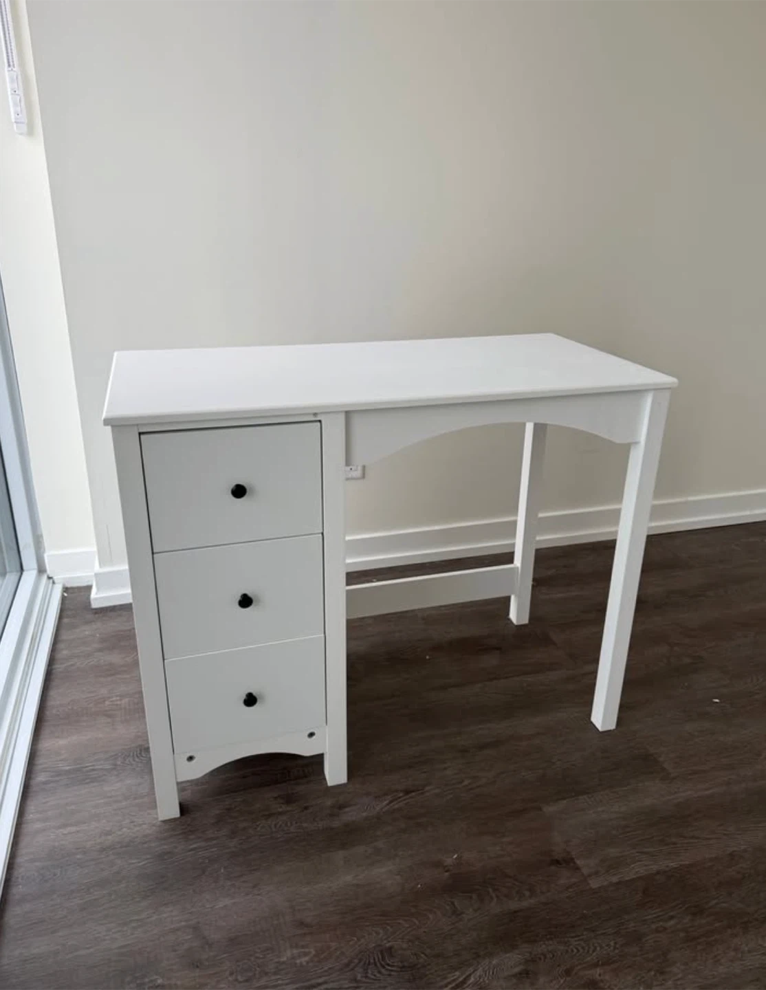 38” Chic White Desk with 3 Drawers