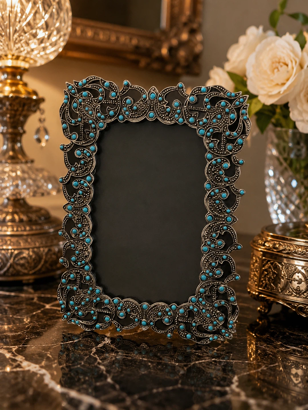 Ornate Turquoise and Silver Photo Frame