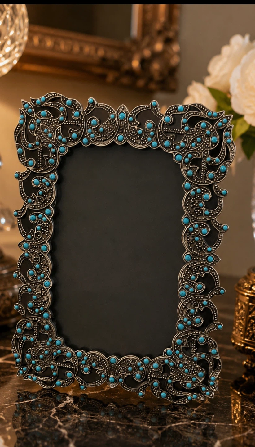 Ornate Turquoise and Silver Photo Frame - photo 2