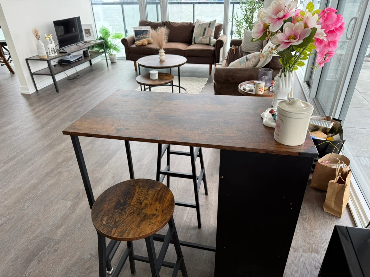 Dark Oak Bar Table with Bar Stools - photo 2