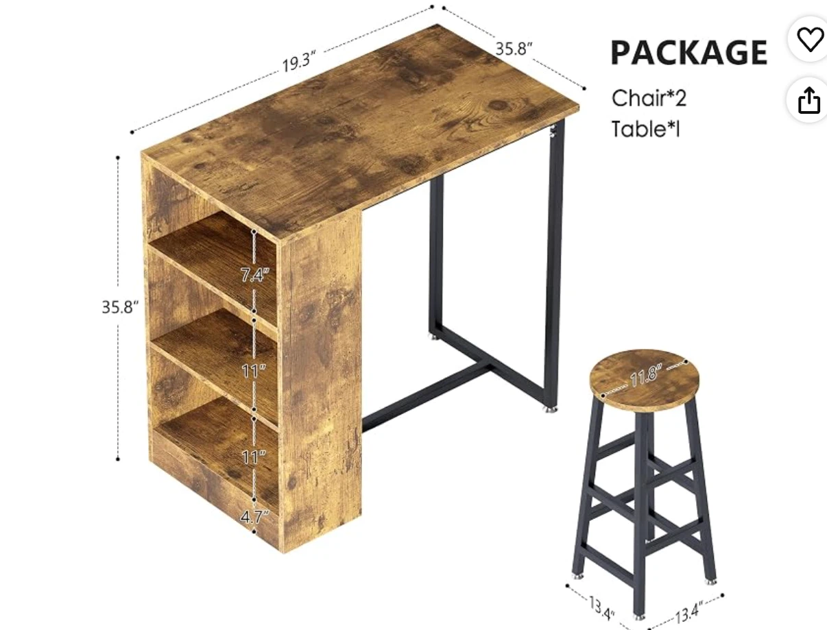 Dark Oak Bar Table with Bar Stools - photo 5