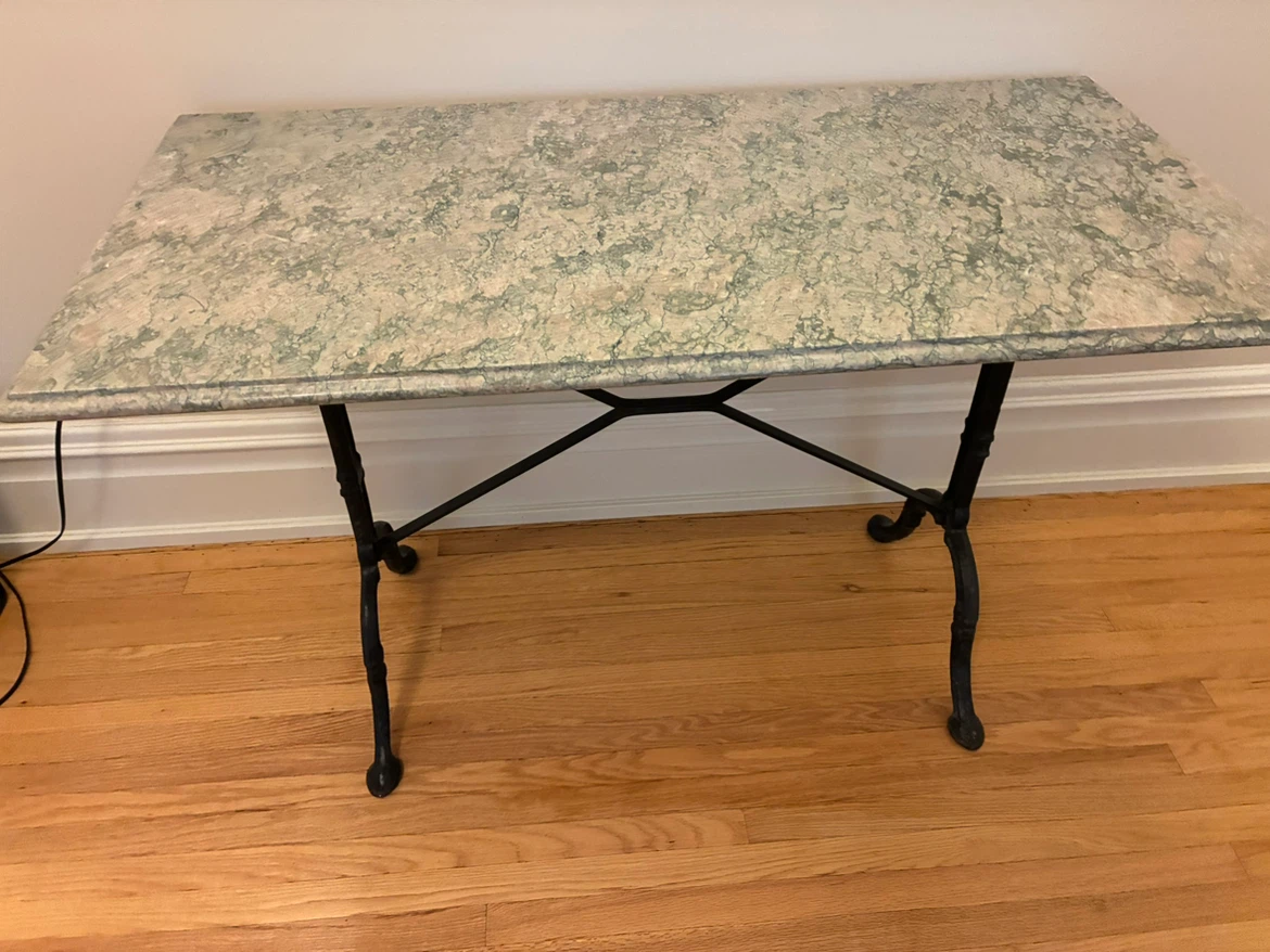 Marble Top Table with Black Pedestal Base