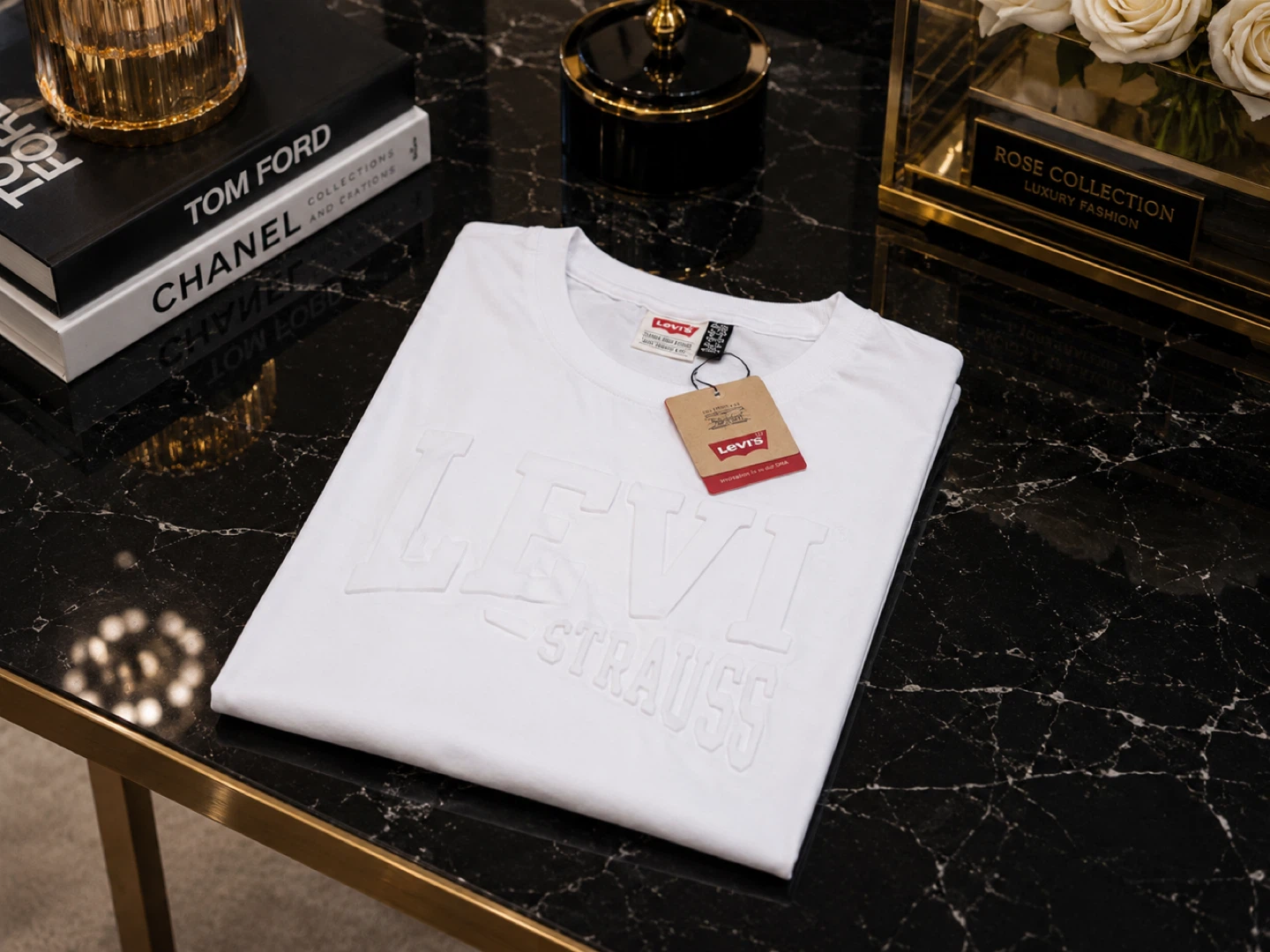 Levi Strauss White Embossed Logo T-Shirt - photo 2
