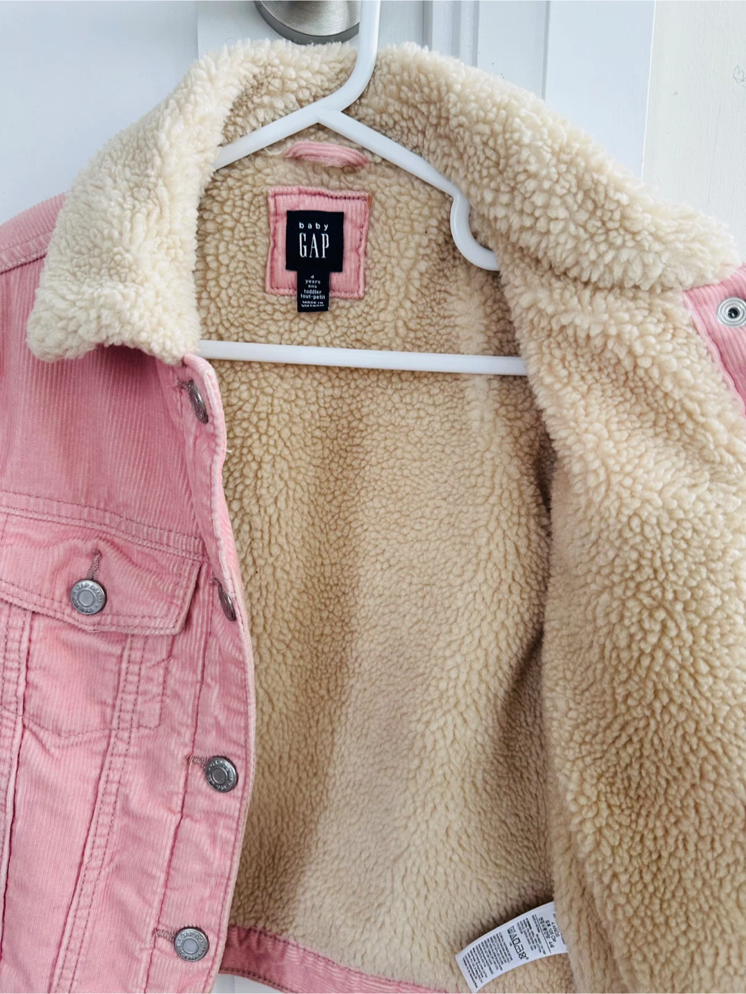 Girls Coat - Gap Pink Corduroy Sherpa Coat - like New - photo 3