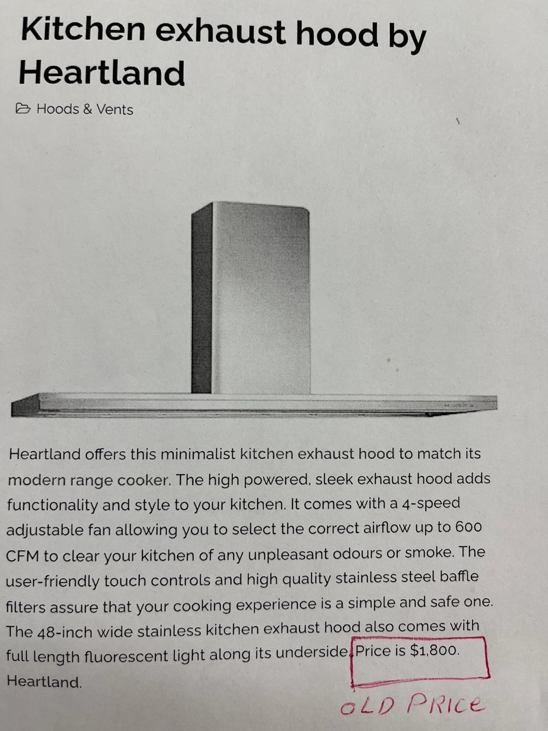 48 INCH  RANGE HOOD
