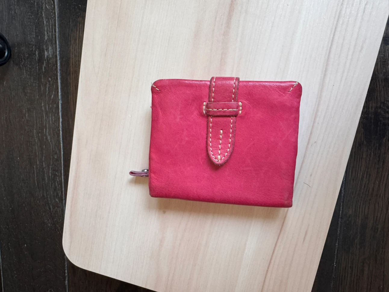 Vintage Pink Leather Bifold Wallet