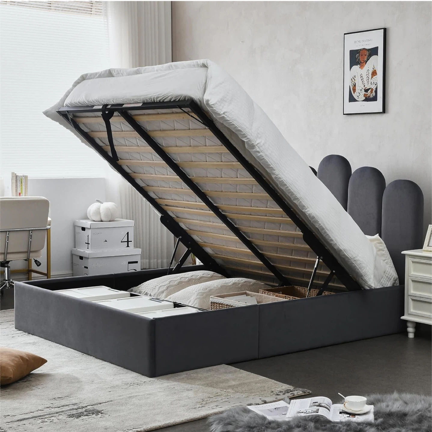 Lift up hydraulic Queen Bed with Storage - photo 2