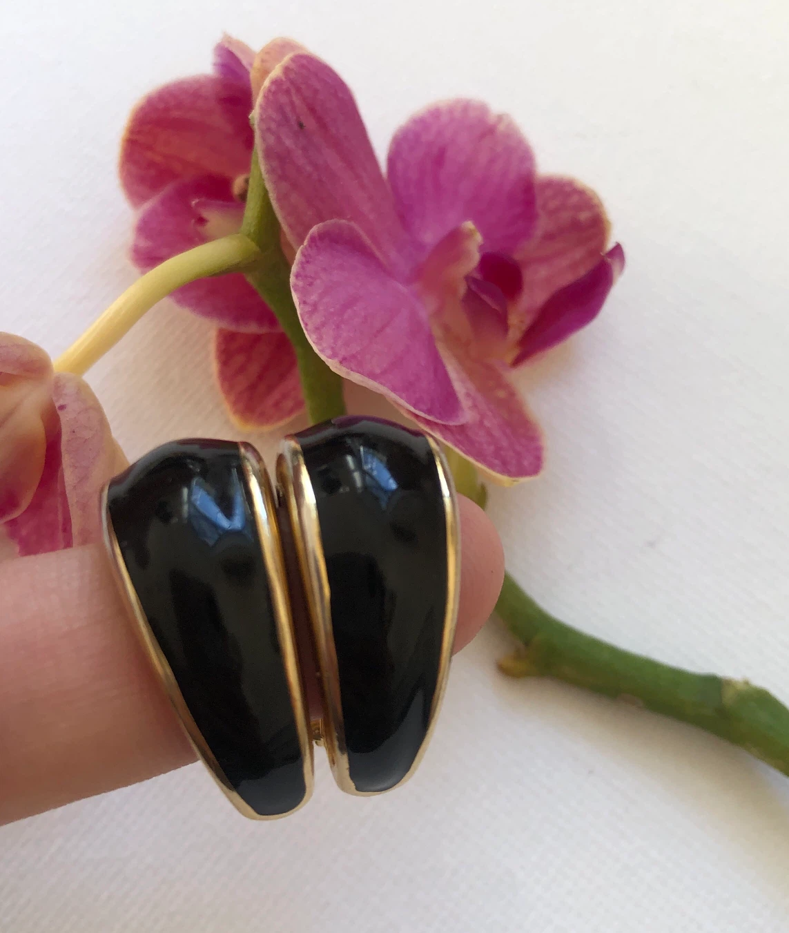 Napier Black & Gold Hoop Screw-back  Earrings