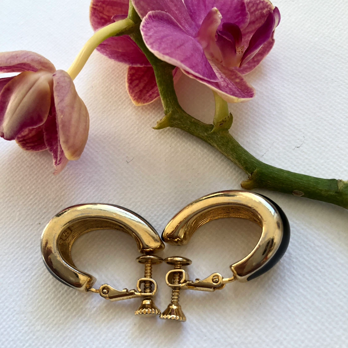 Napier Black & Gold Hoop Screw-back  Earrings - photo 2