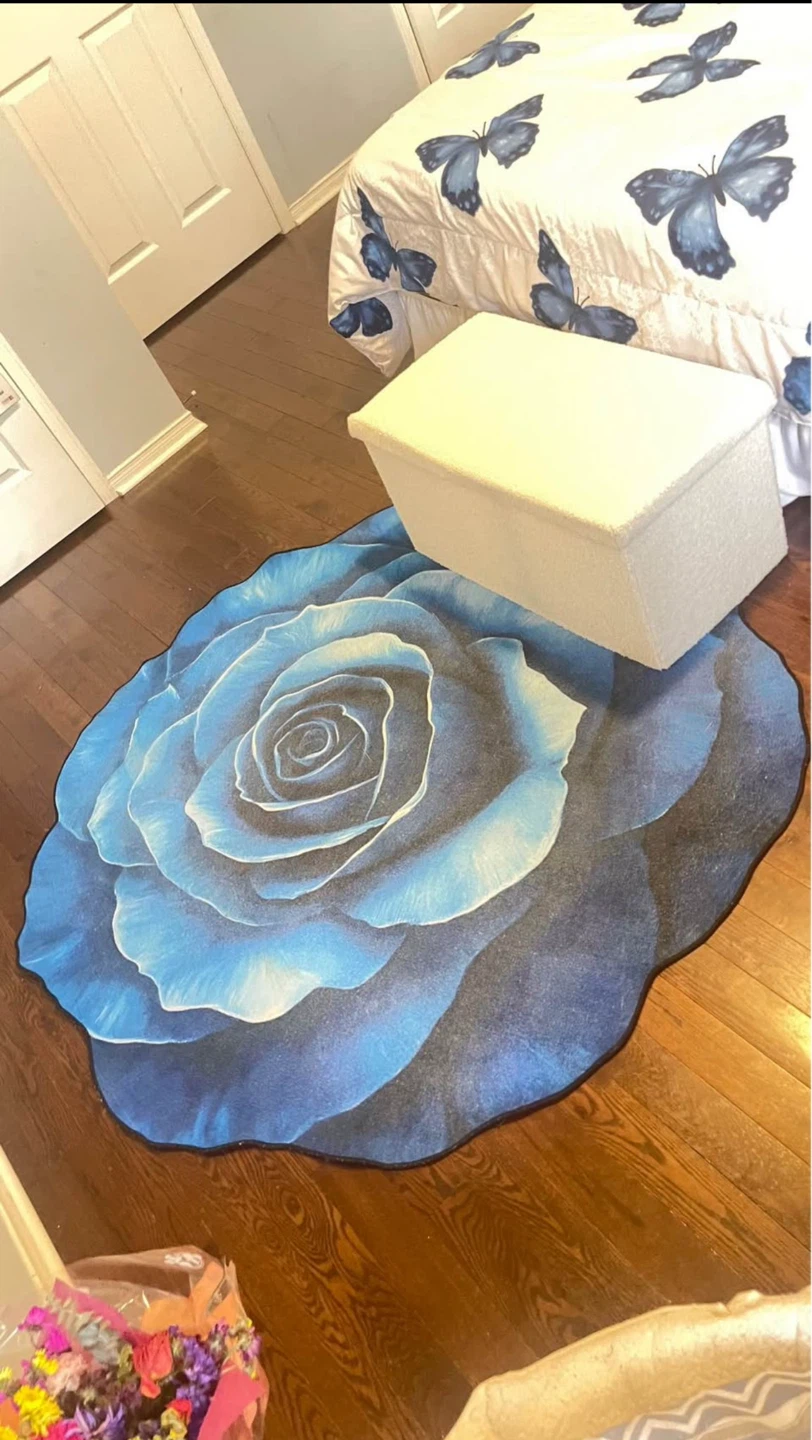 Blue Rose Shaped Area Rug
