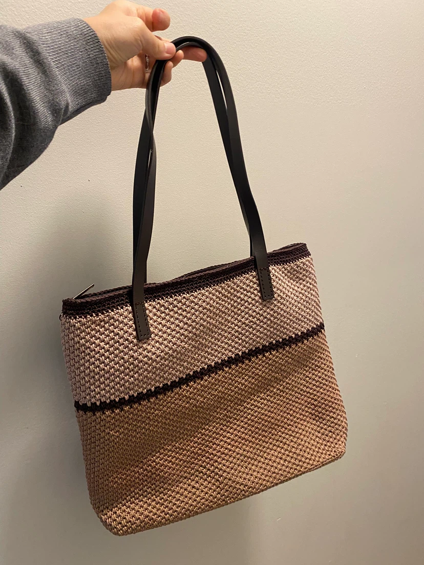 Woven Tote Bag with Leather Straps