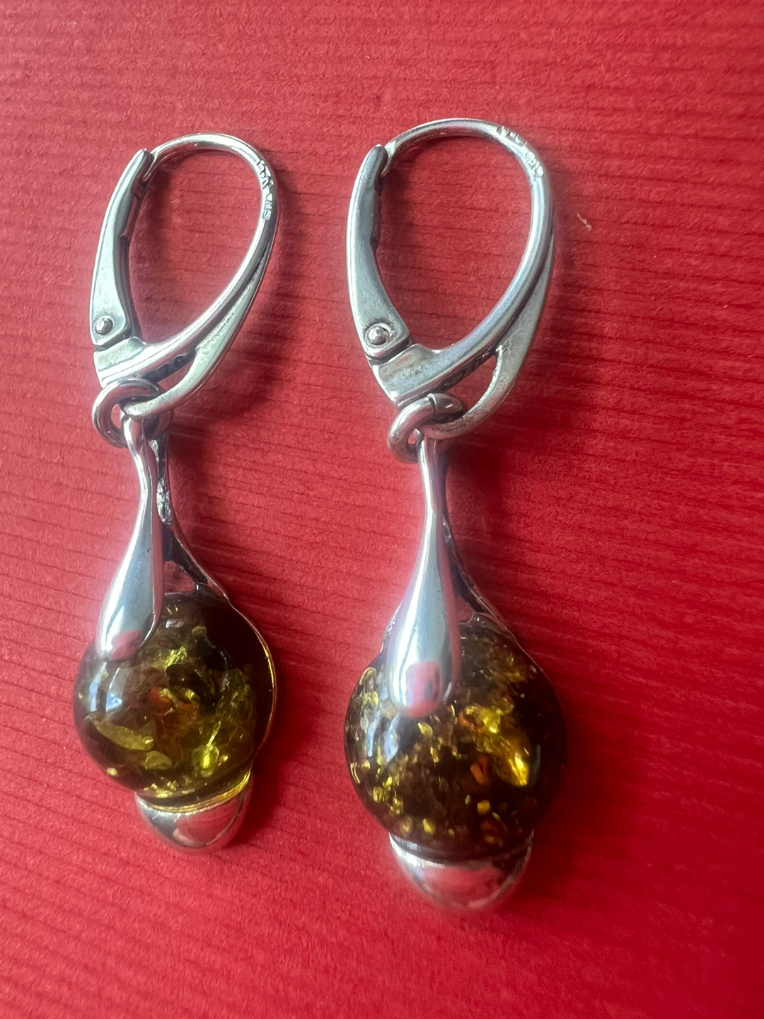 Sterling Silver Amber Teardrop Earrings