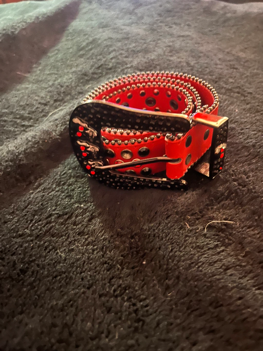 Red and Black Studded Belt size small *PICK UP ASAP*