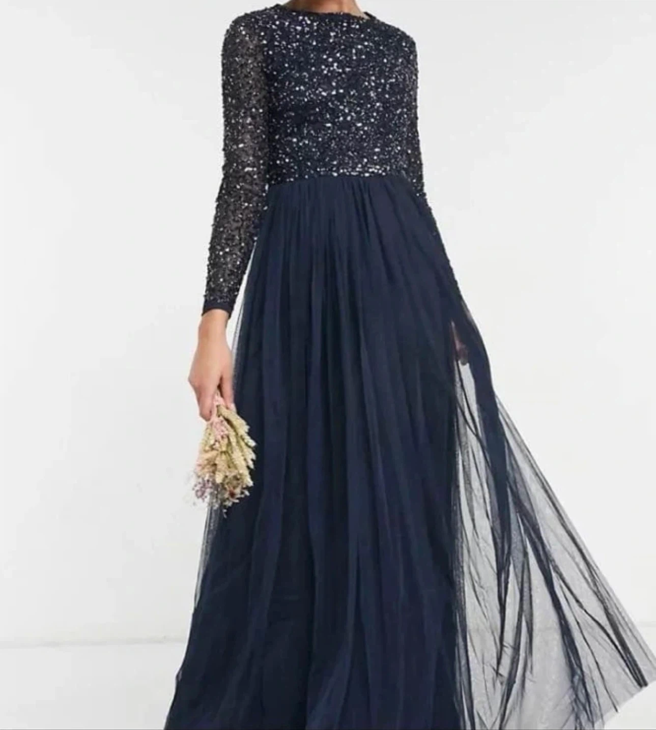 Maya Deluxe Navy Sequin bodice Maxi Dress