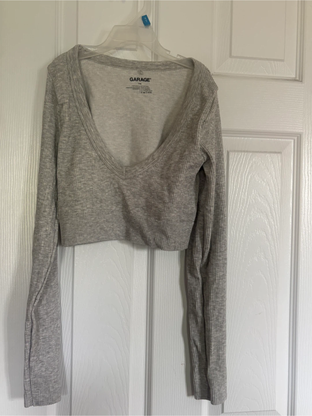 Garage Grey Ribbed Long Sleeve Crop Top