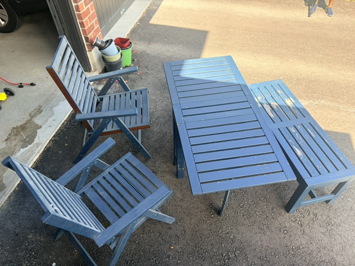 Blue Wooden Outdoor Table and Chairs Set