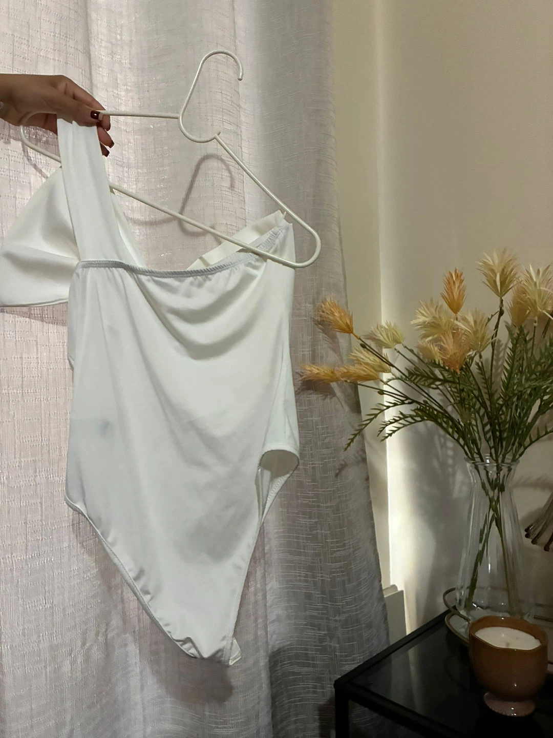 White One-Shoulder Bodysuit with Bow