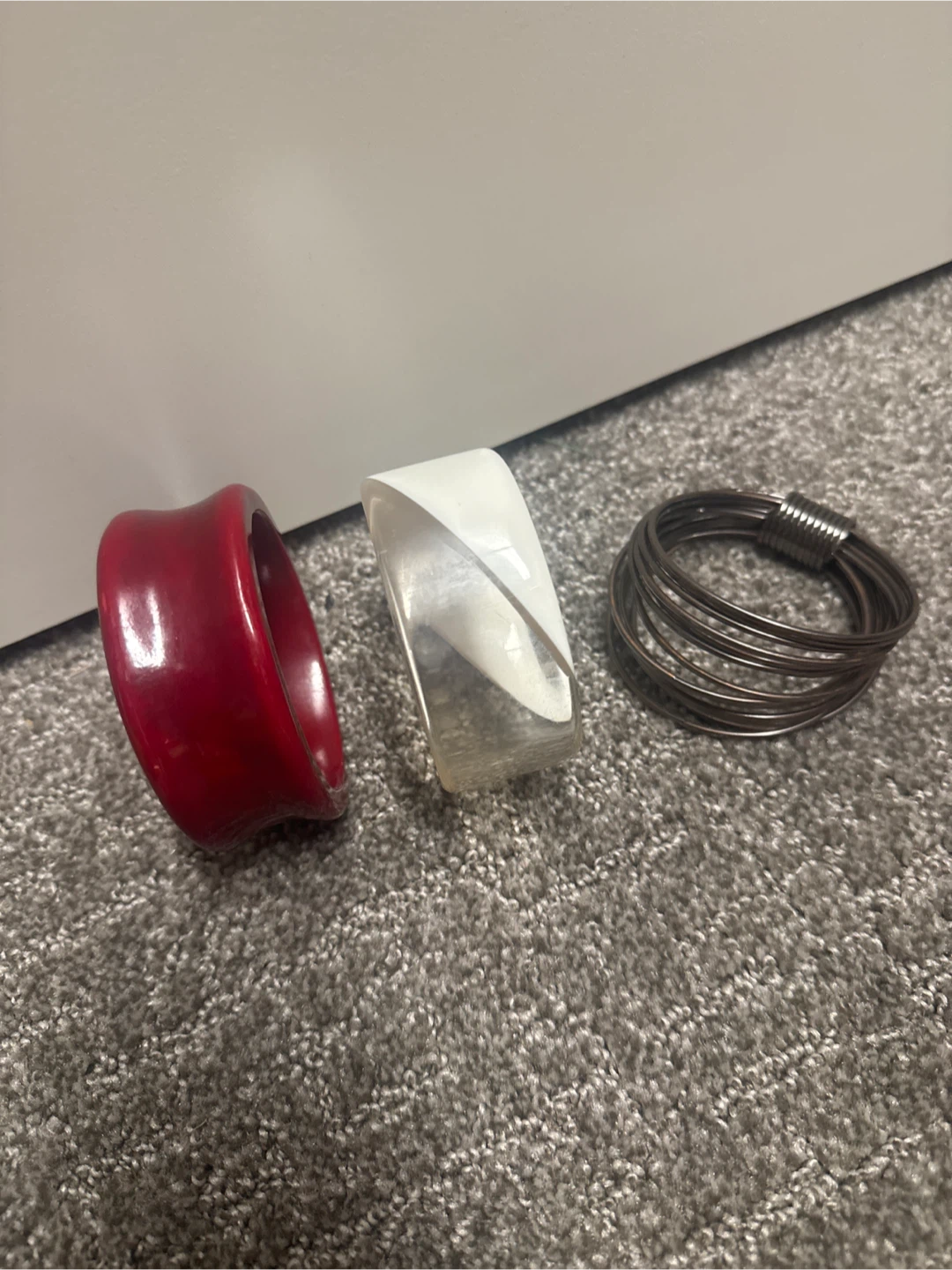 Set of 3 Bracelets - Red, Clear, and Silver Tones