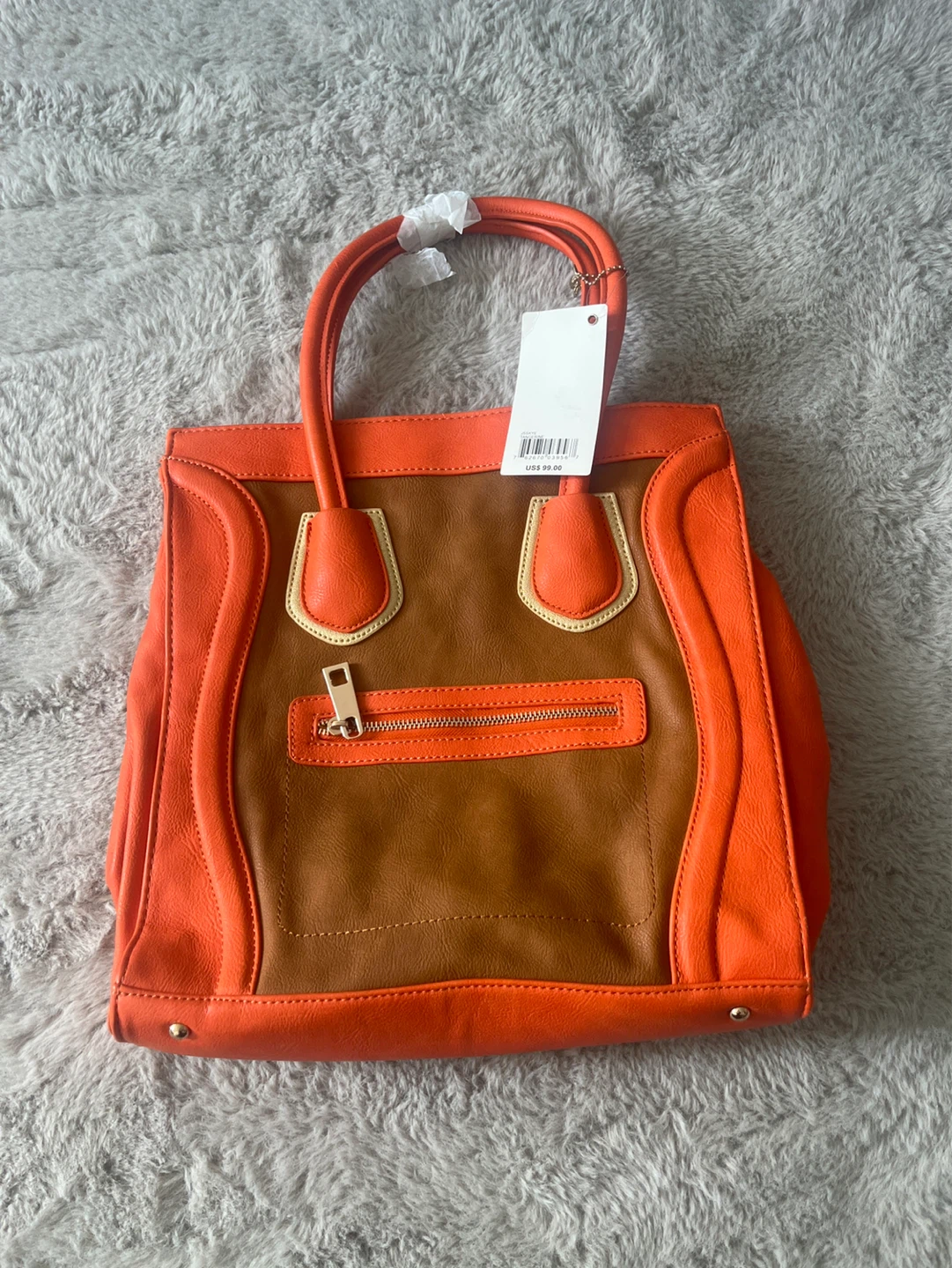 Orange and Brown Tote Handbag