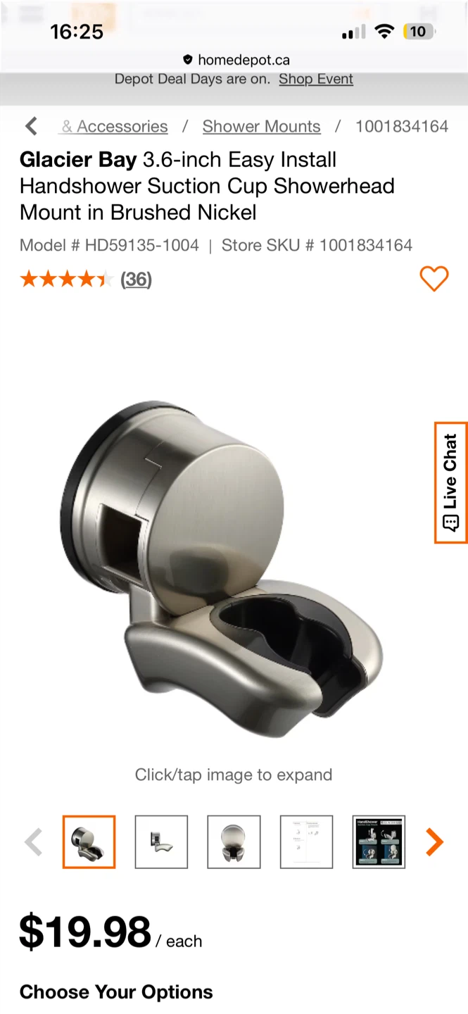 Glacier Bay Brushed Nickel Suction Cup Handheld Shower Mount