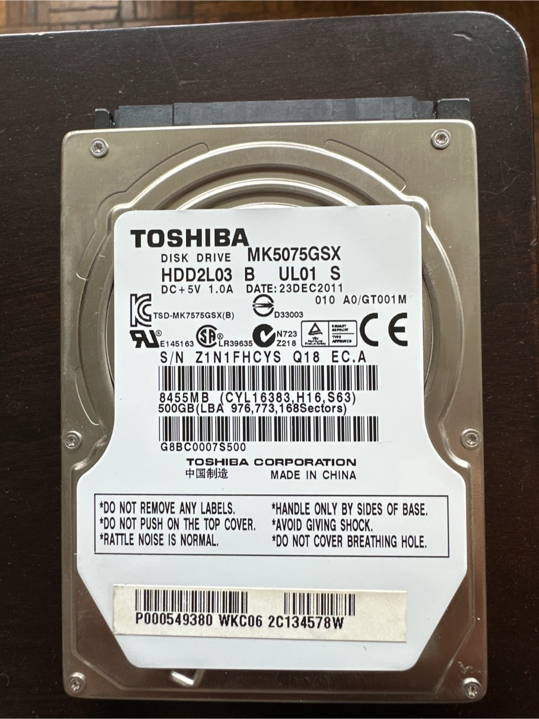 Toshiba MK5075GSX 500GB HDD
