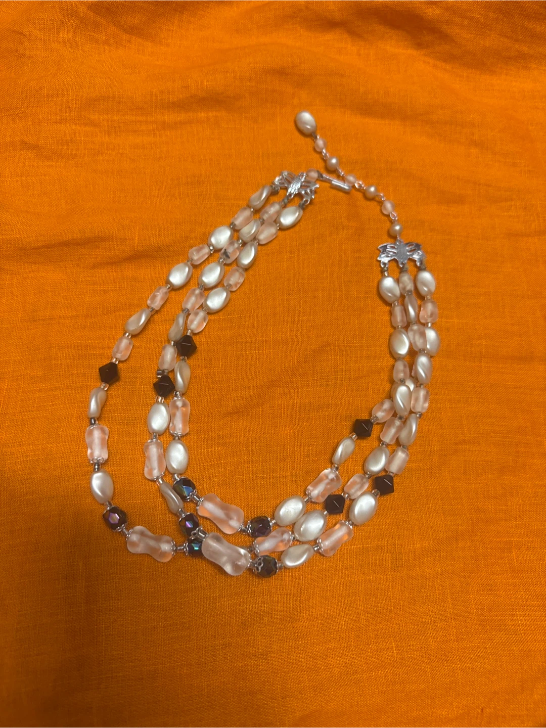 Multilayered Beaded Necklace with Silver Clasp