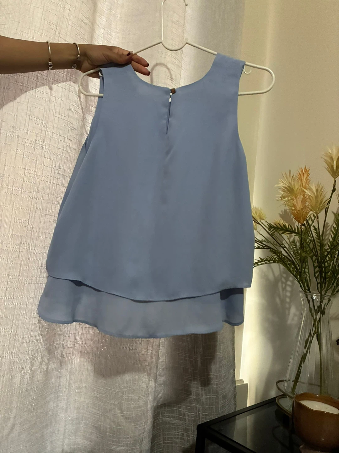 Blue Sleeveless Tiered Blouse