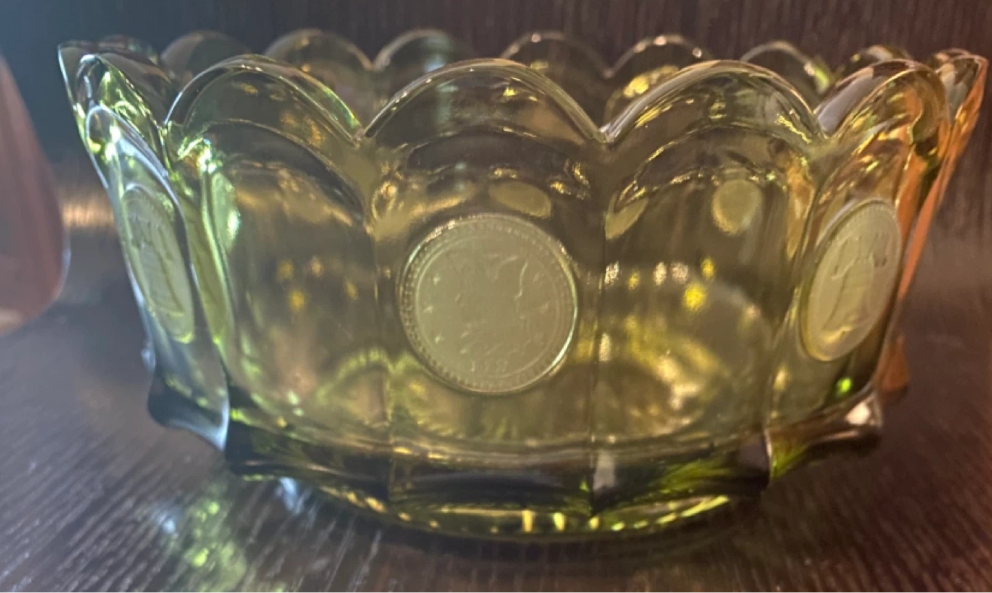 Multiple vintage 1969 Fostoria olive green coin glass pieces - photo 4