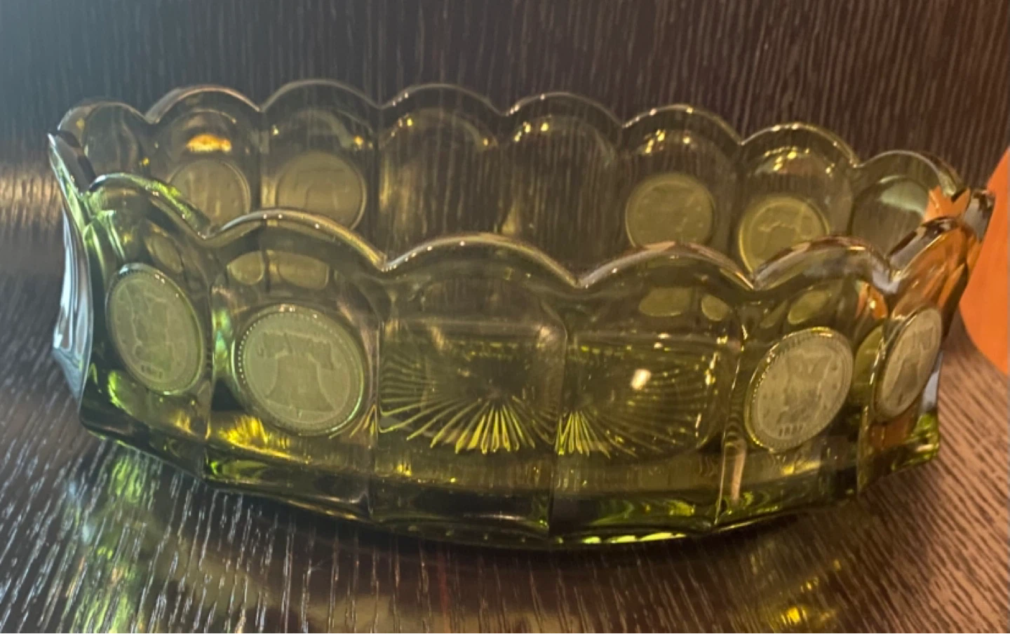 Multiple vintage 1969 Fostoria olive green coin glass pieces - photo 3