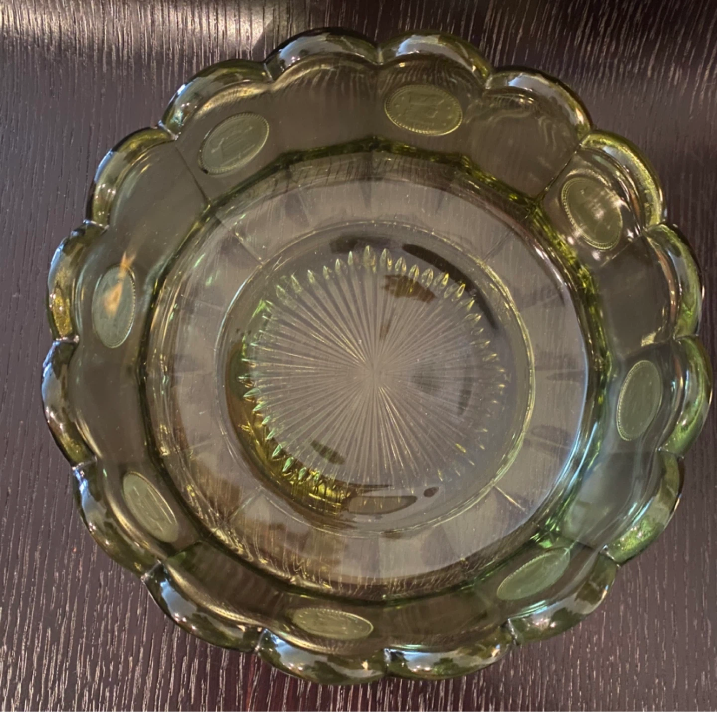 Multiple vintage 1969 Fostoria olive green coin glass pieces - photo 5