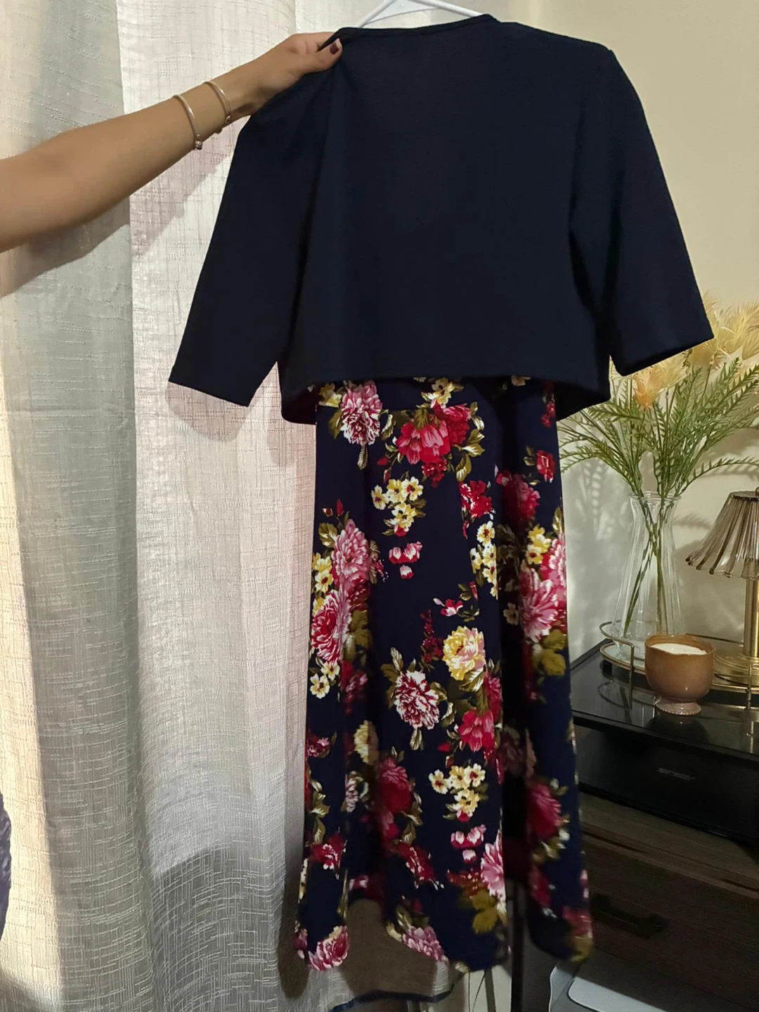 Navy Floral Dress with Navy Bolero Jacket