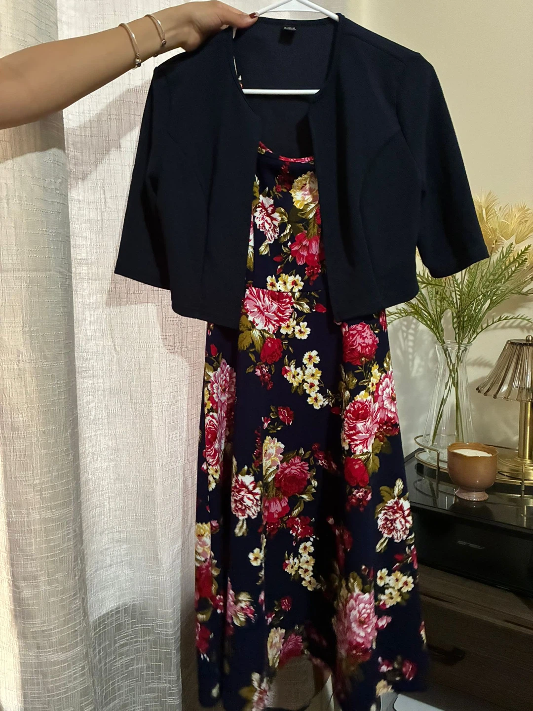 Navy Floral Dress with Navy Bolero Jacket - photo 2
