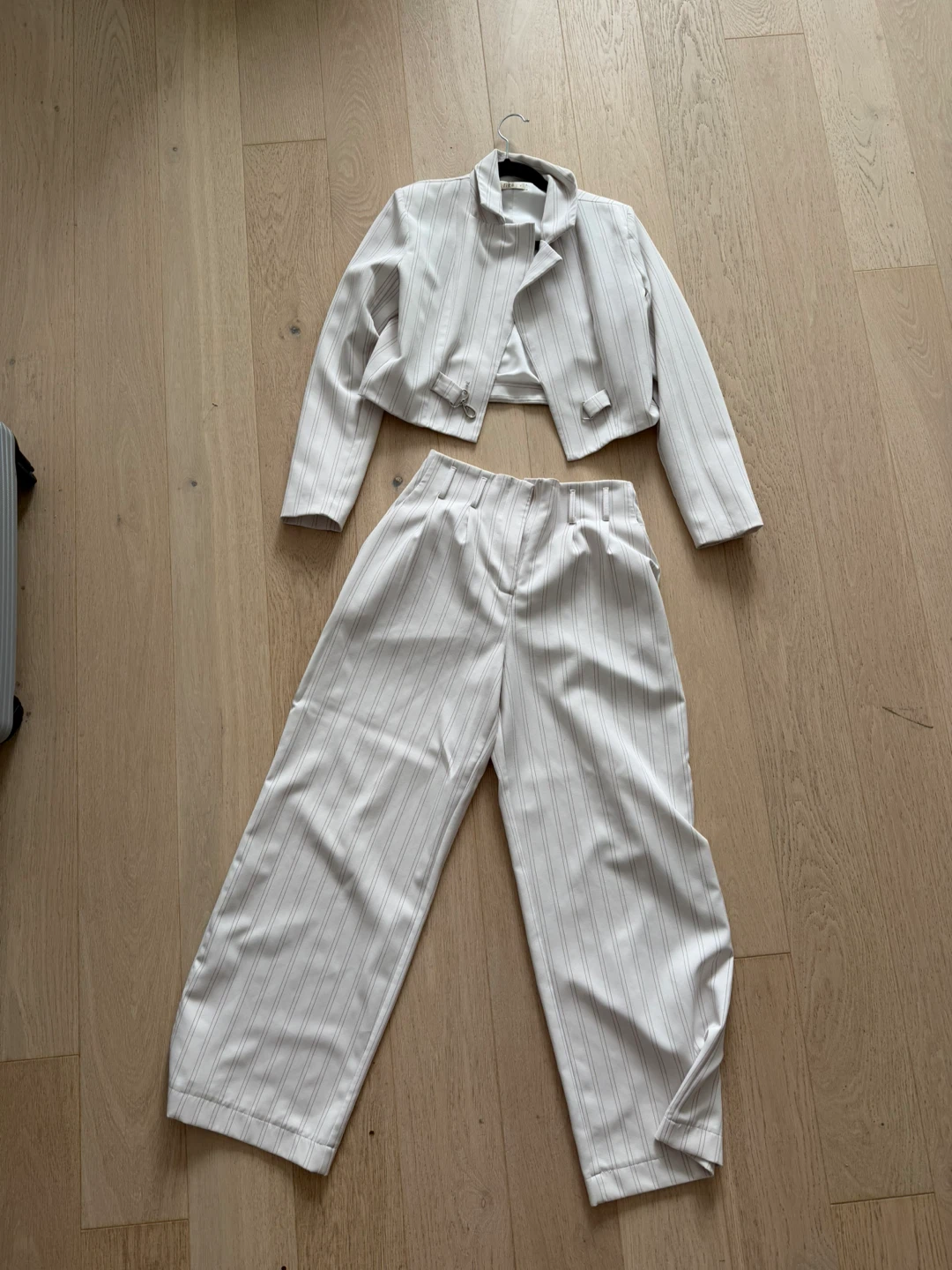 White Pinstripe Suit Set