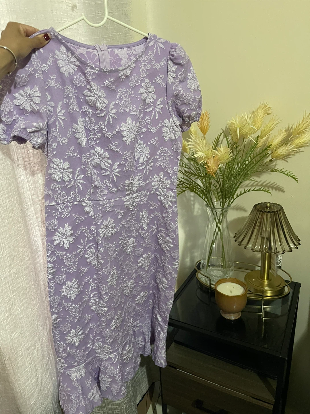 Purple floral puff sleeve mini dress