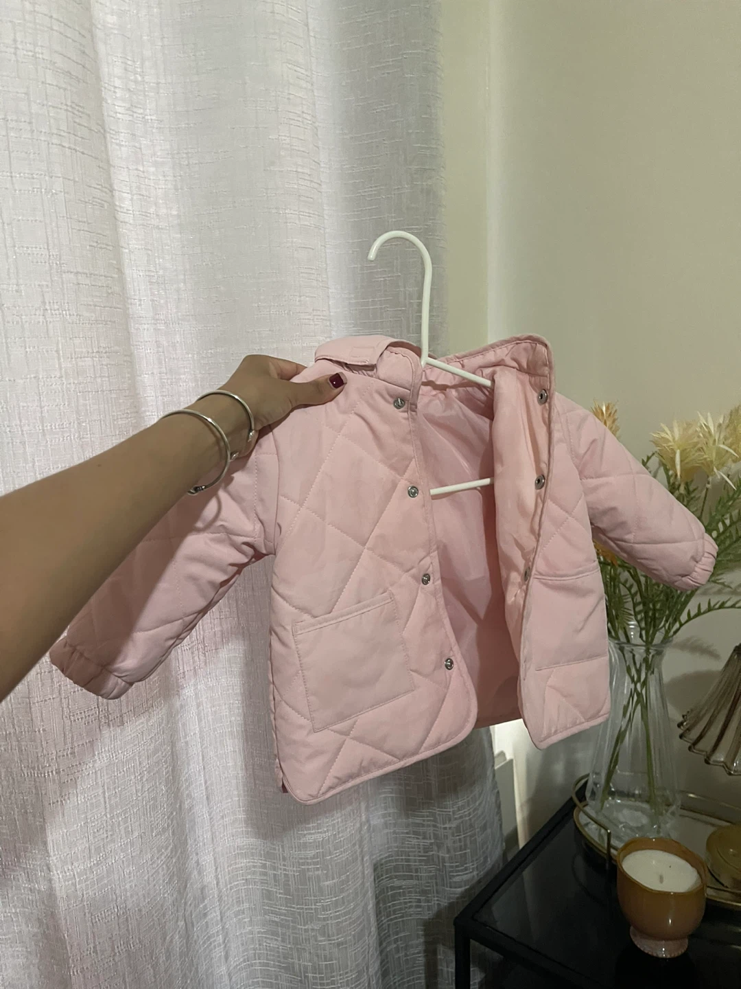 Pink Quilted Jacket with Hood