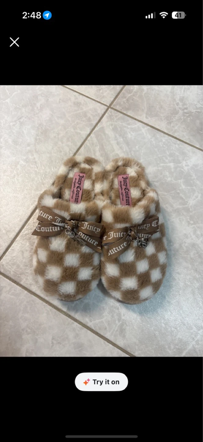Juicy Couture Checked Fuzzy Slippers