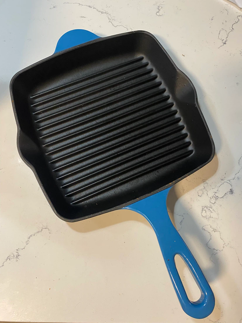 Cast Iron Square Grill Pan with Blue Handle