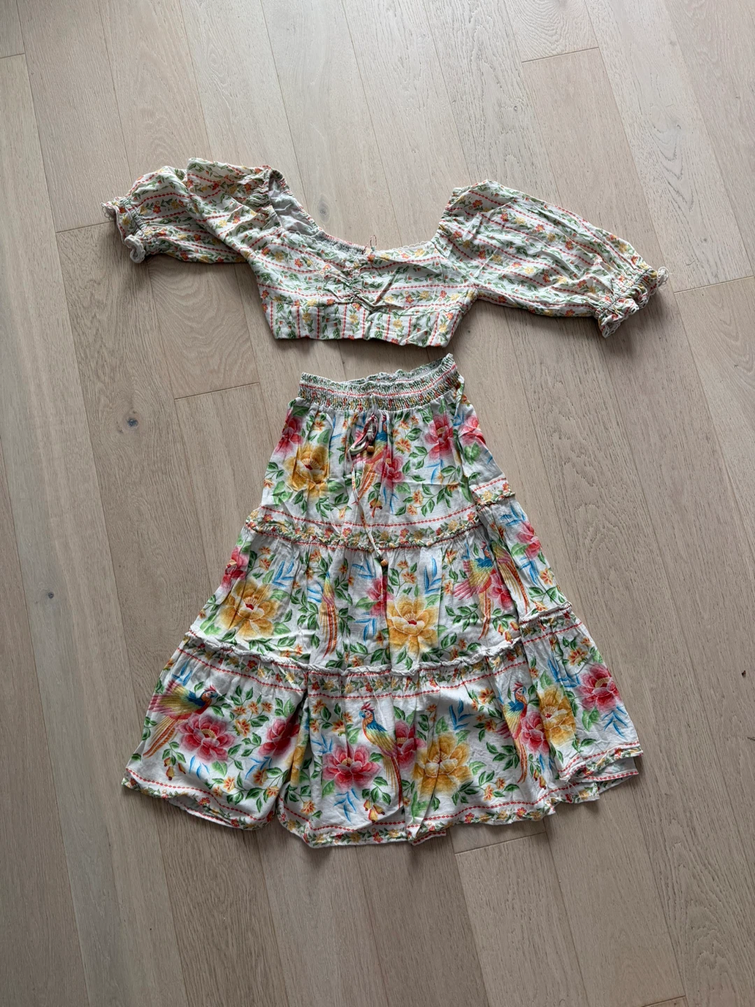 Farm Rio - Floral Print Crop Top and Tiered Skirt Set