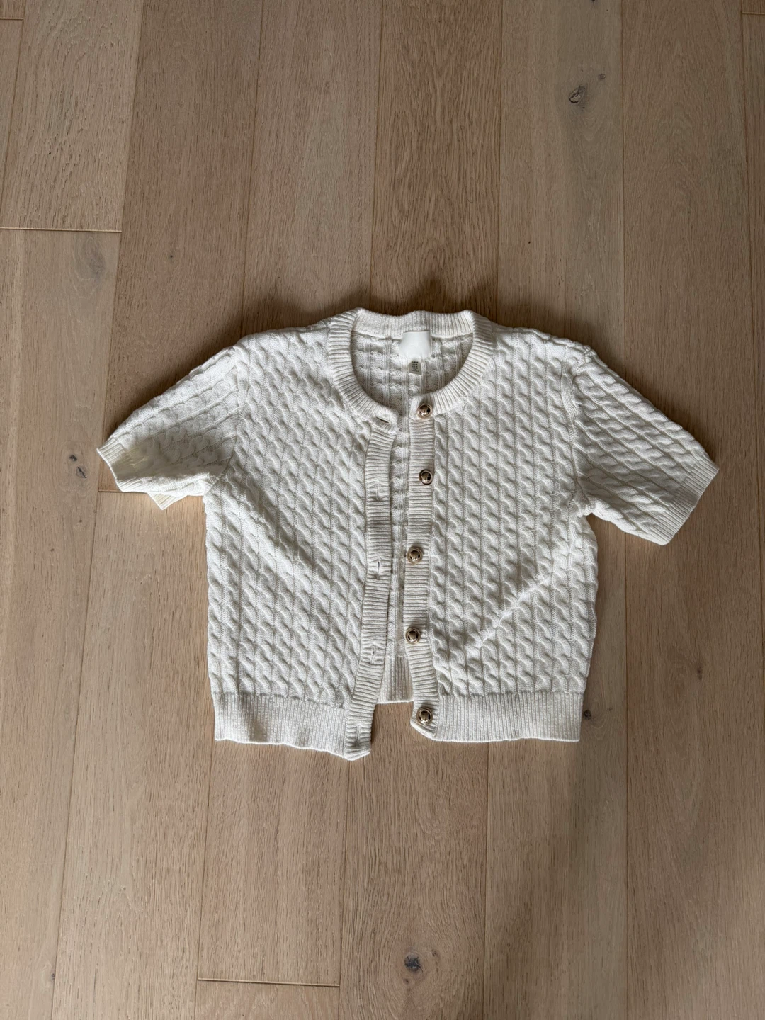 H&M Cream Cable Knit Short Sleeve Cardigan