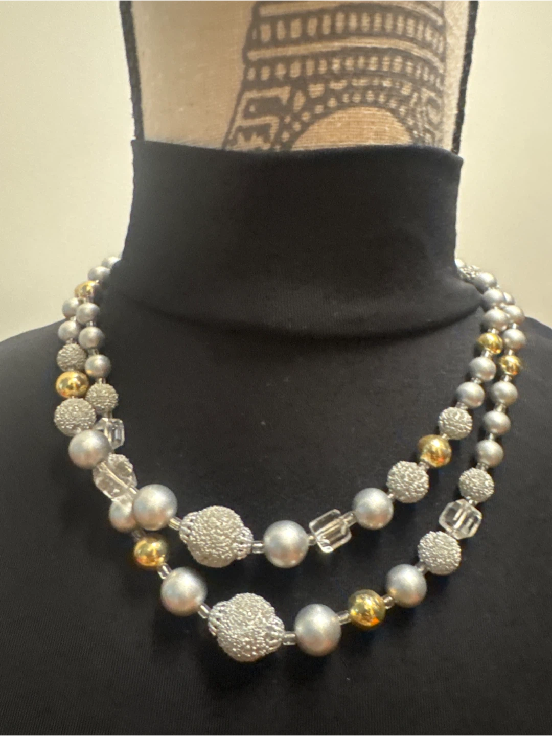 Silver and Gold VINTAGE Beaded Two-Strand Necklace
