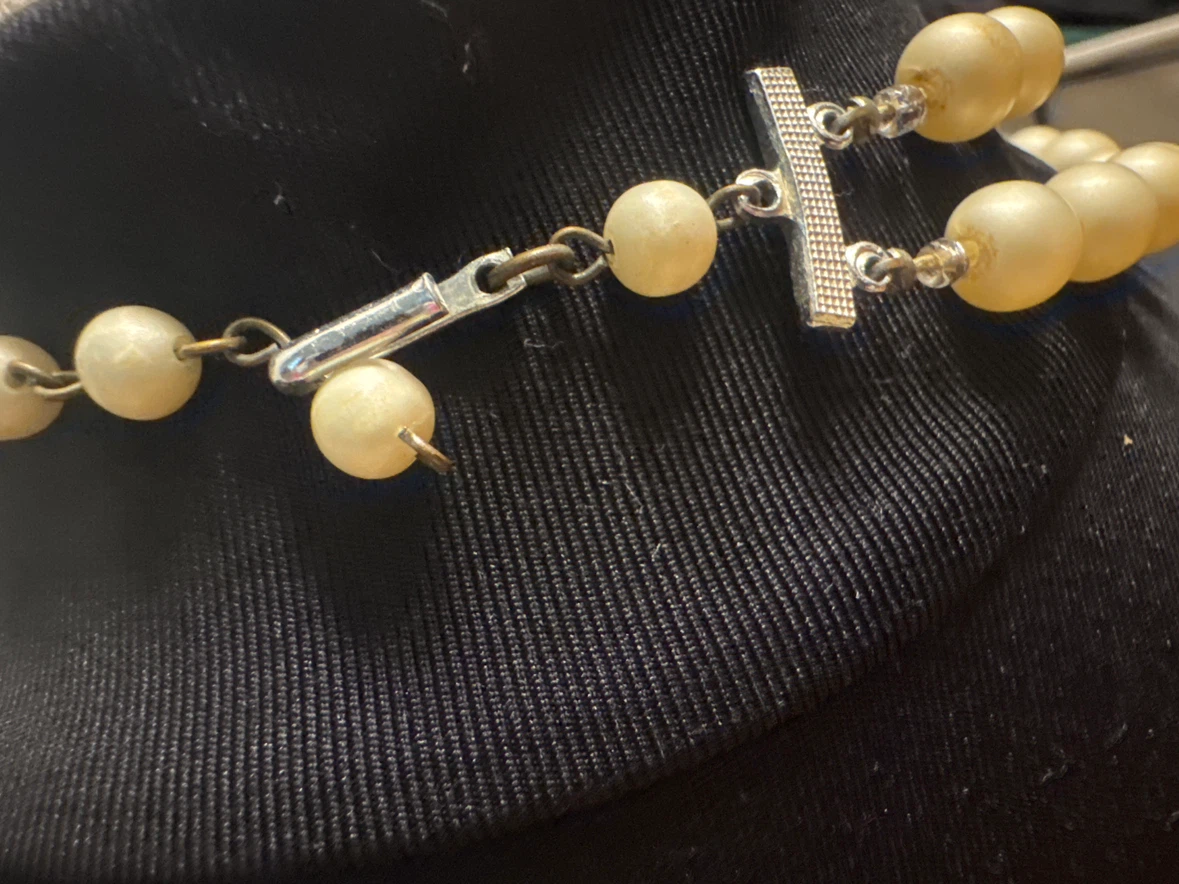 Double Strand VINTAGE Faux Pearl Necklace with Crystal Accents - photo 3